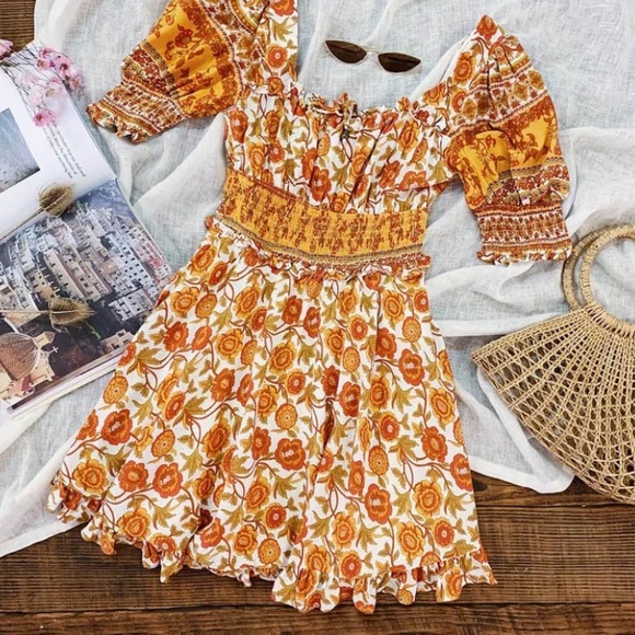 Bohemian Floral Retro Smocked Mini Dress - Picture 5 of 8